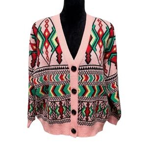Farm Rio Amulet Pink V Neck Oversized Cardigan Size XS.